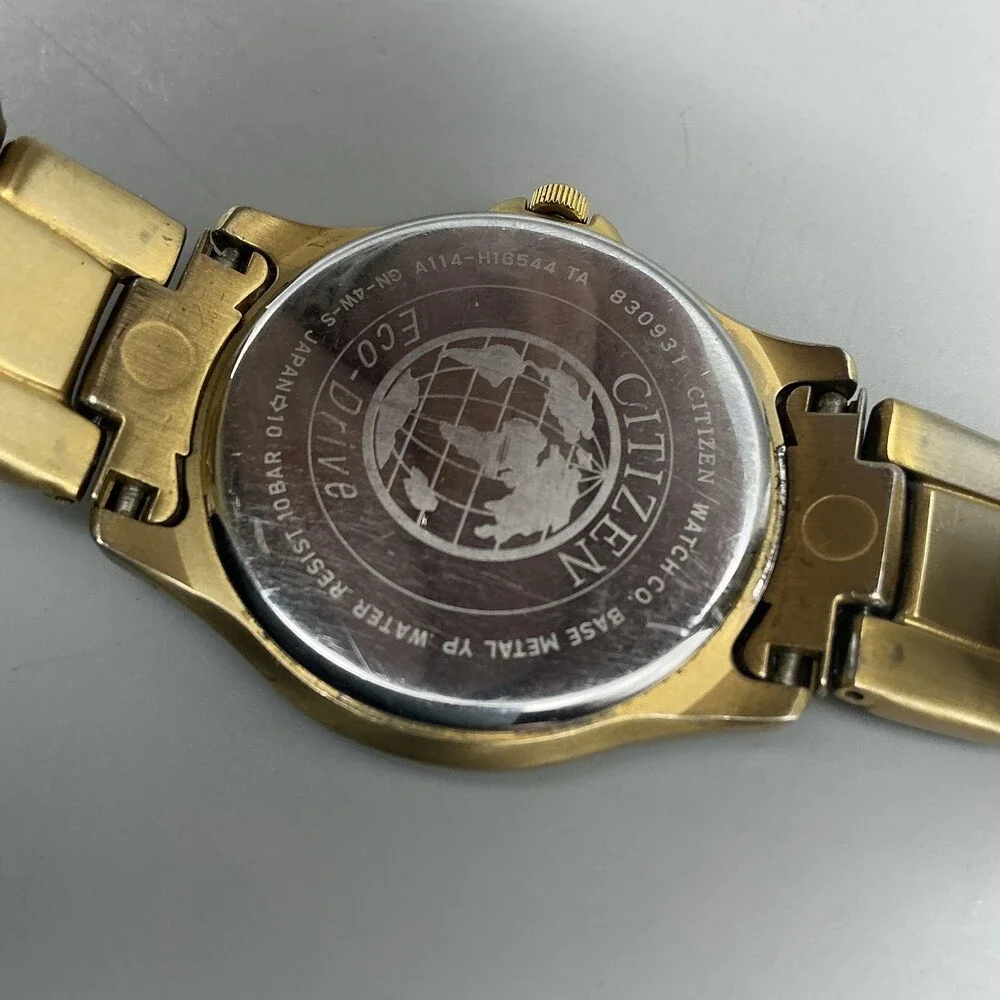 Citizen Eco-Drive Solar-Tech WR 100 Mens Watch 36mm Gold Tone Date 7.25